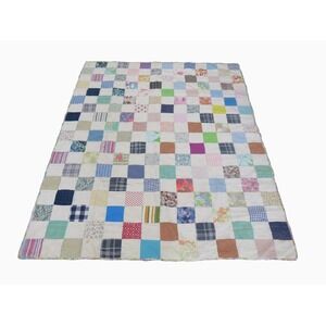 Vintage Cottage Handmade Patchwork Quilt Squares Cotton 54" x 70"